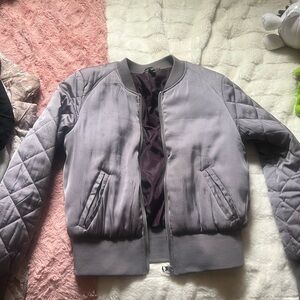 Women's Gray Quilted Bomber Jacket